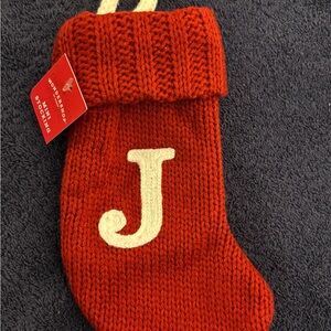 New Letter J Wondershop Monogram Mini Christmas Stocking Initial Red Knit